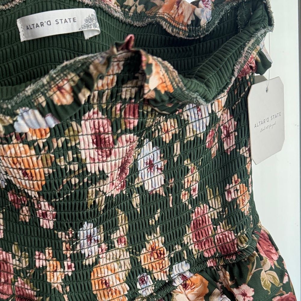 Altar'd State Dark Green Floral Maxi Dress